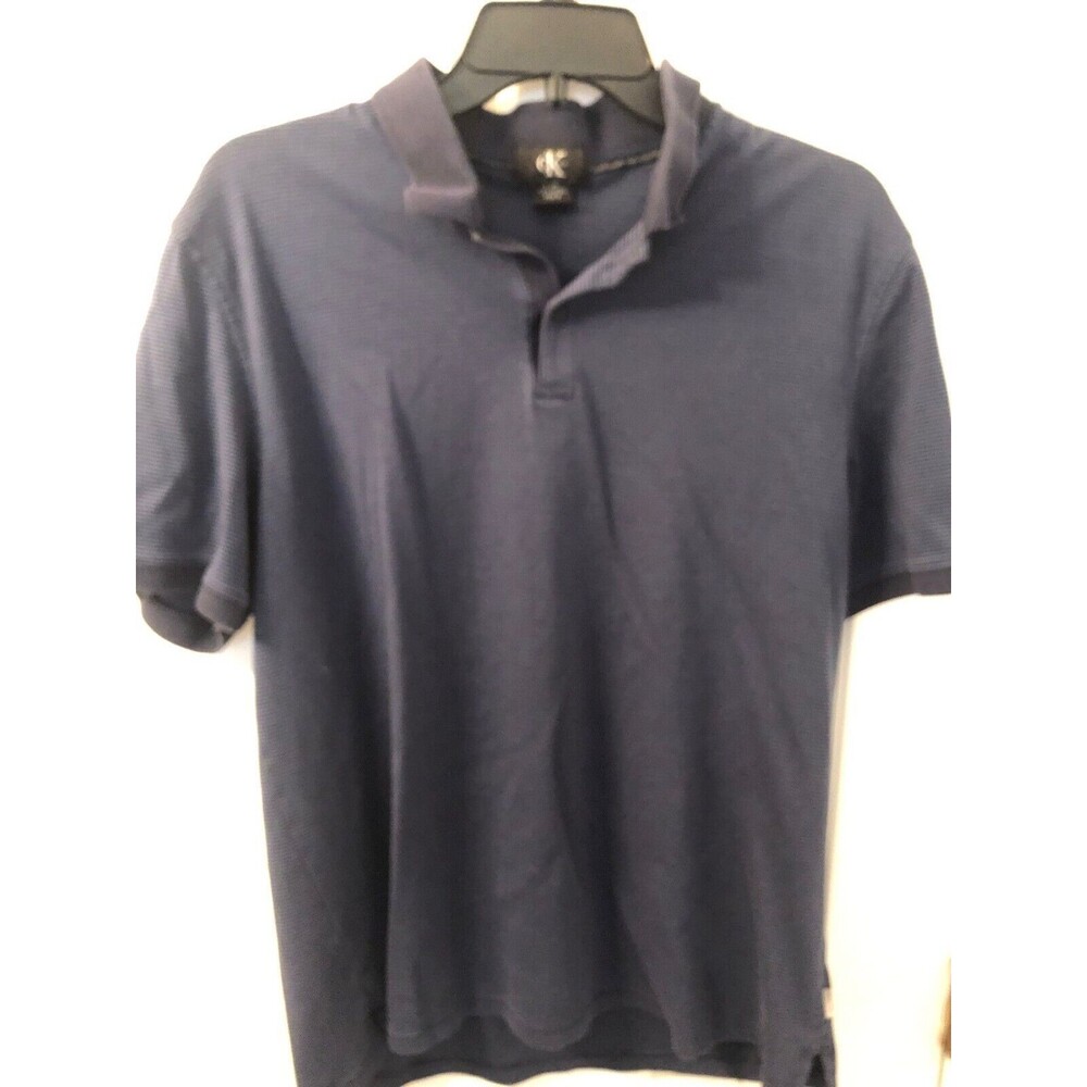Calvin Klein Short Sleeve Polo Shirt Men's Large Blue Striped 100% Cotton